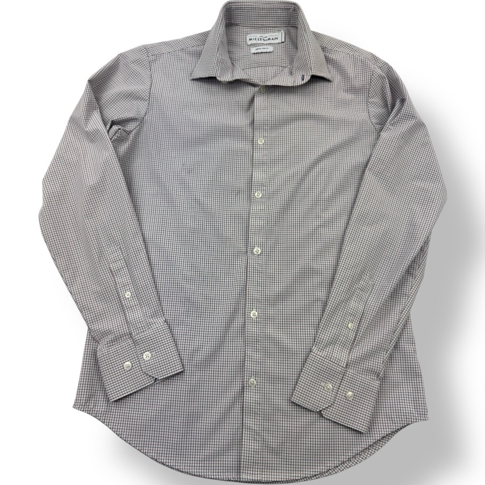 Mizzen+Main Leeward White Red Blue Check Button Up‎ Shirt Trim Fit Men's Medium